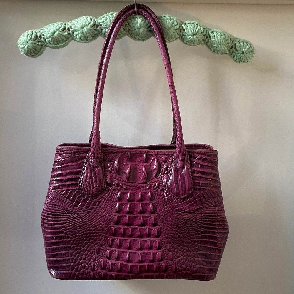 Brahmin Mini Tote Crocodile-Embossed Purple Tote
